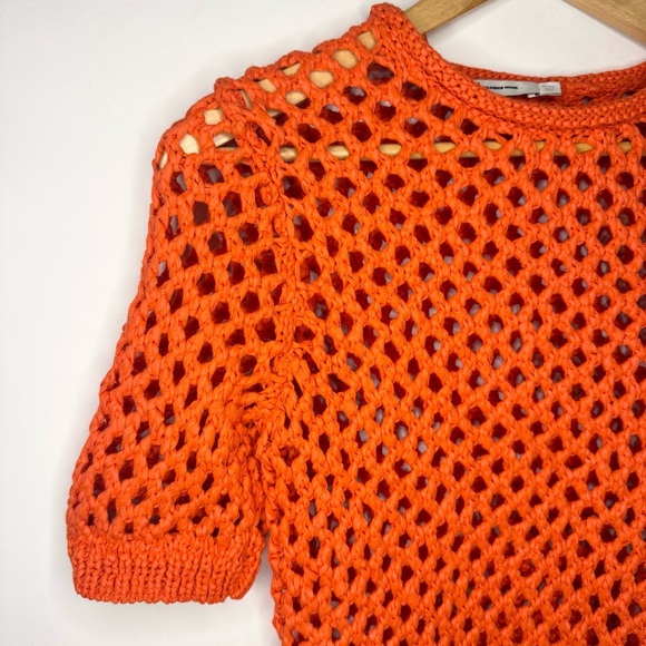 T by Alexander Wang Open Knit Chunky Crochet Knit Pullover Top Orange Size Small - Picture 3 of 7